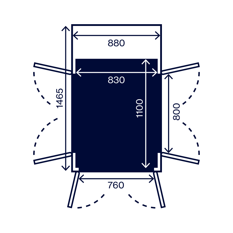 Blue technical drawing of a table