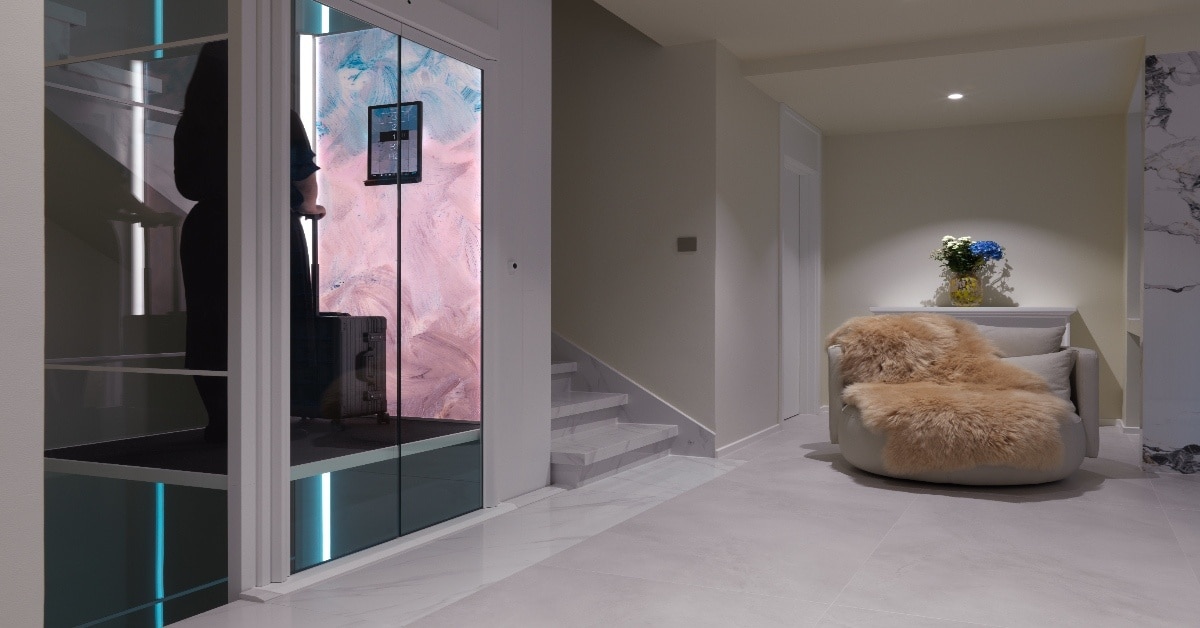 Through floor home lift UK installed in a modern house for safe and easy two-floor access